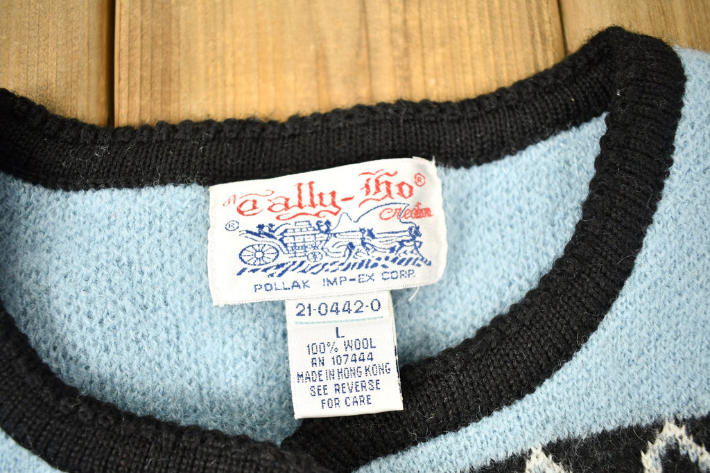 Vintage 1980s Tally-Ho 100% Wool Cardigan Sweater