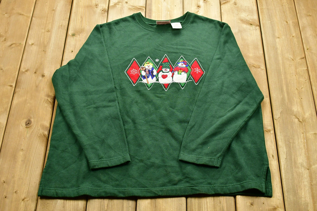Vintage Christmas Snowman Sweater , 90s Holiday Crewneck , Winter Wear , Festive Graphic Diamond Print