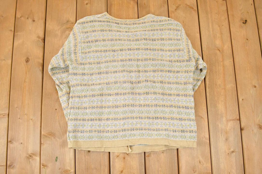 Vintage 1990s LL Bean Abstract Knit Cardigan Sweater Womens M