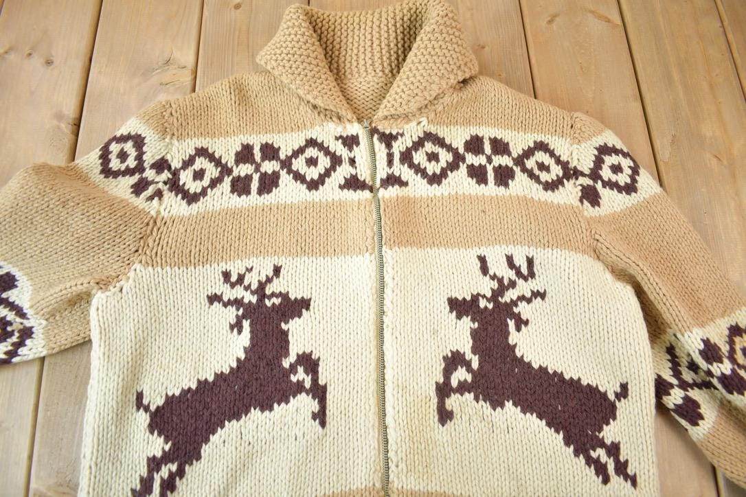 Vintage 1940s Hand-Knit Deer Cowichan Sweater