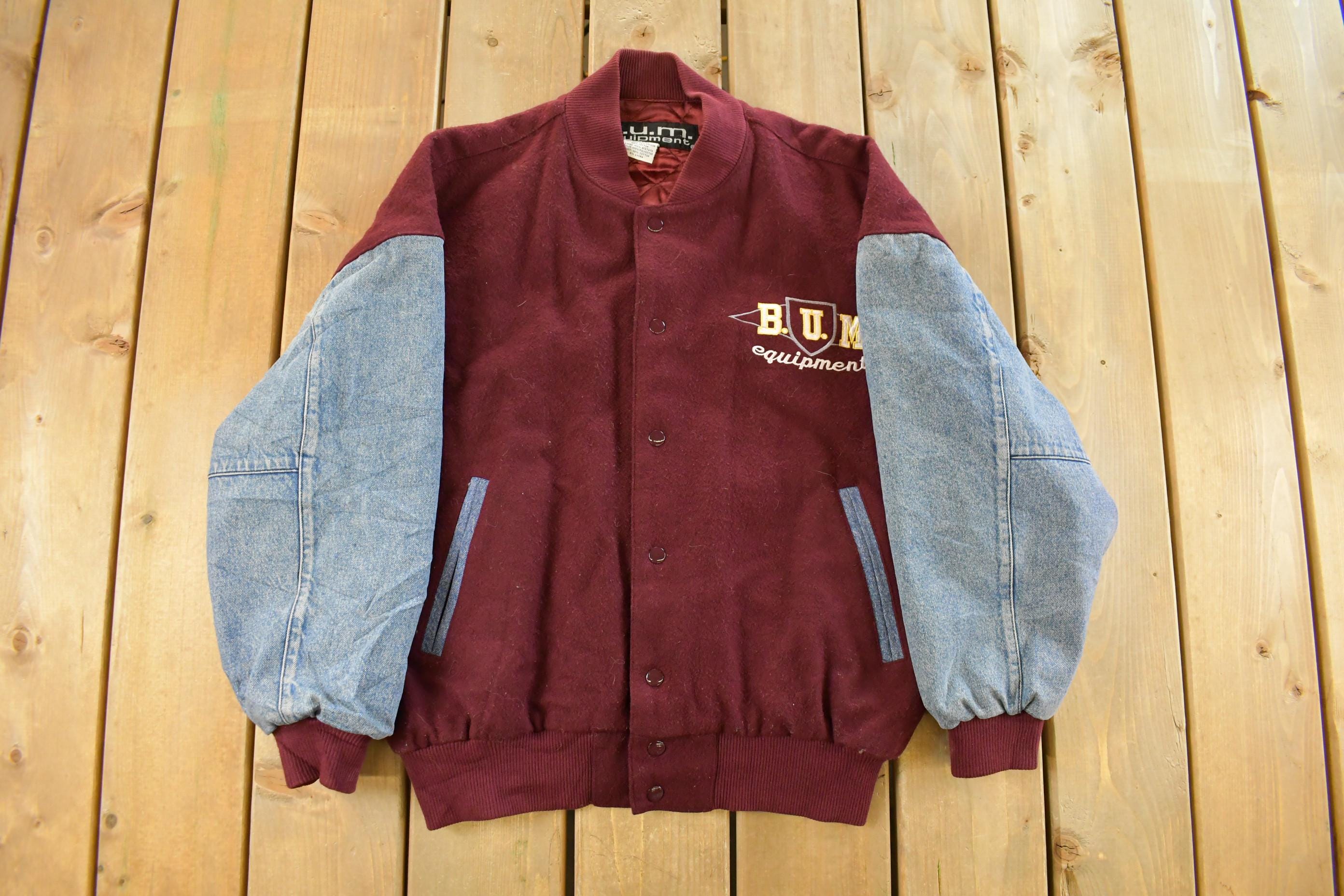Vintage 1990s BUM Equipment Wool Denim Varsity Jacket Men's Medium