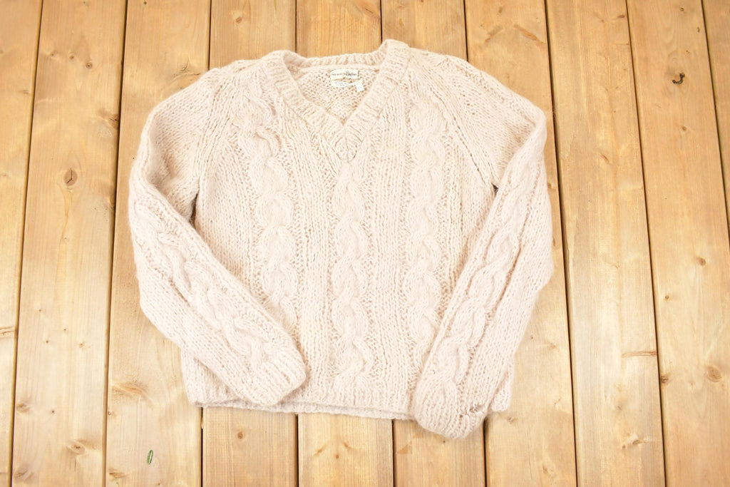 Vintage 1970s Daytons Hand Cable Knit V Neck Sweater Women's S