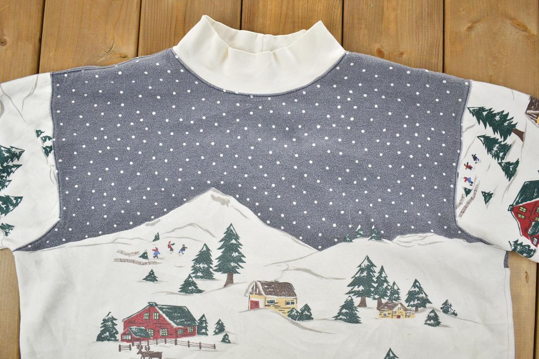 Vintage 1990s Westport LTD Snowy Town All Over Print Crewneck