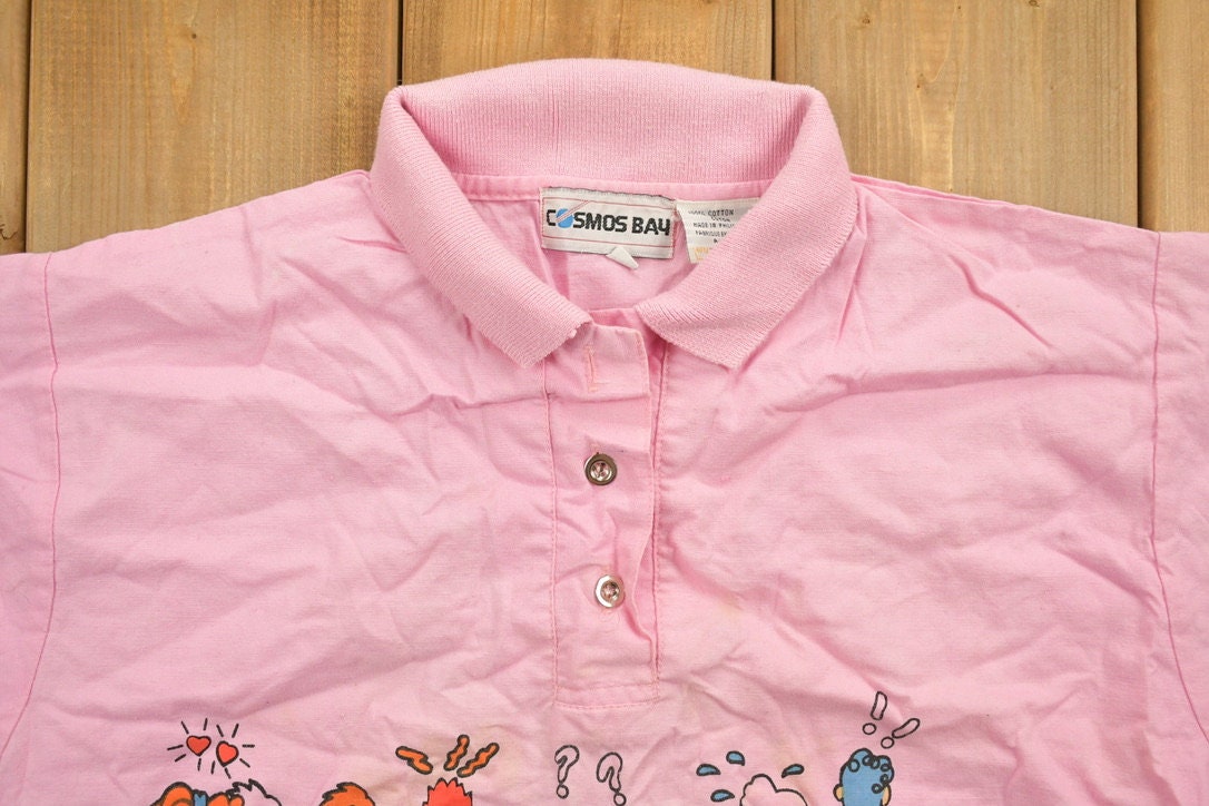 Vintage 1987 Pink "Cest La Vie!" Woman's Graphic Collared Shirt