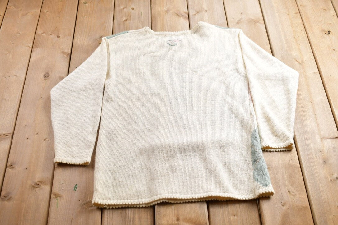 Vintage 1990s Jantzen Hand Embroidered Argyle Crewneck Sweater
