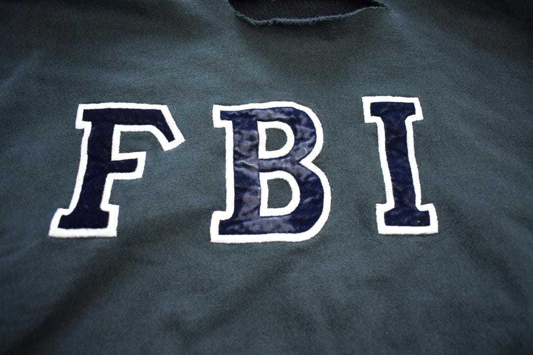 Vintage 1990s Federal Bureau Embroidered Graphic Hoodie Made In USA