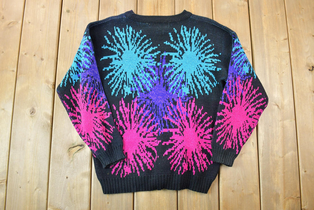 Vintage 1990s Enchante Fireworks Neon Sparkle Knit Crewneck Sweater  90s Crewneck  Made In USA  Preppy Knit