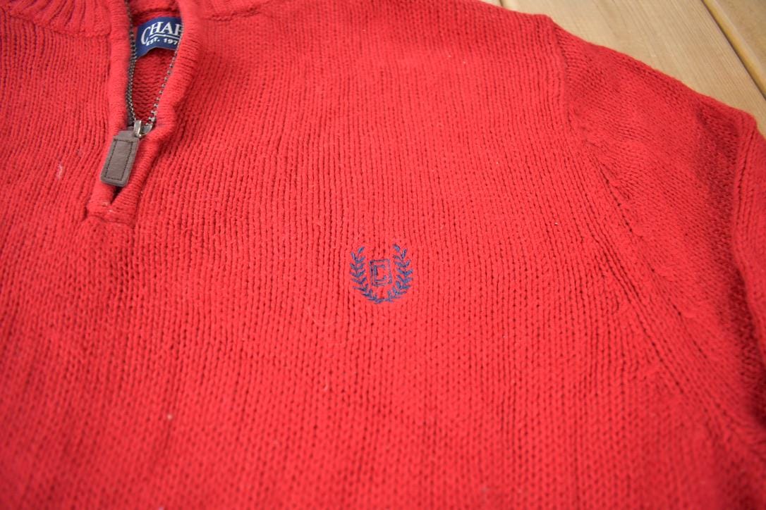 Vintage 1990s Chaps Red Knit Quarter Zip Sweater