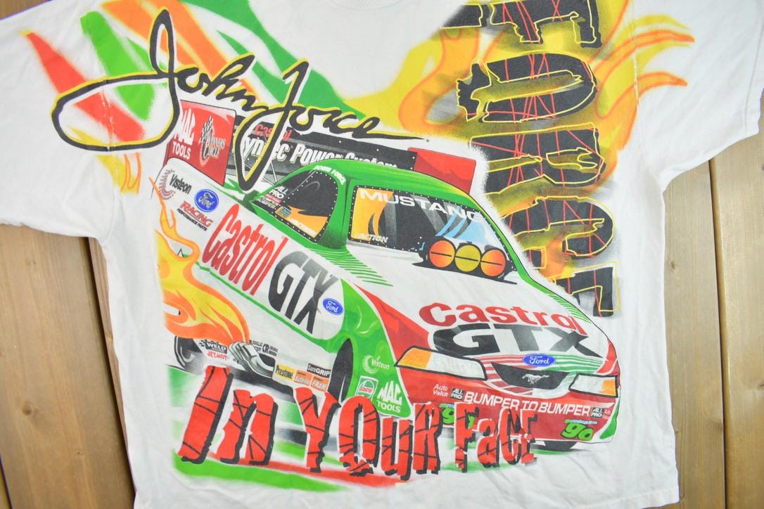 Vintage 2000 John Force Racing All Over Print Graphic T-Shirt