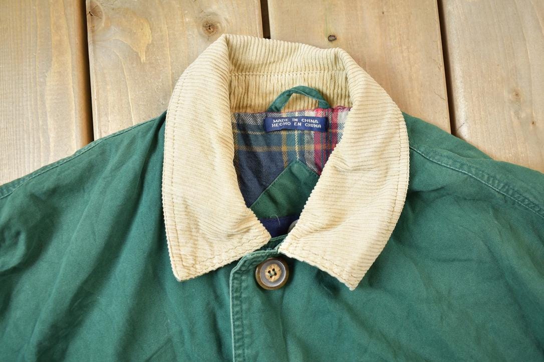 Vintage 1990s Woodlake Corduroy Collar Plaid Lined Chore Coat