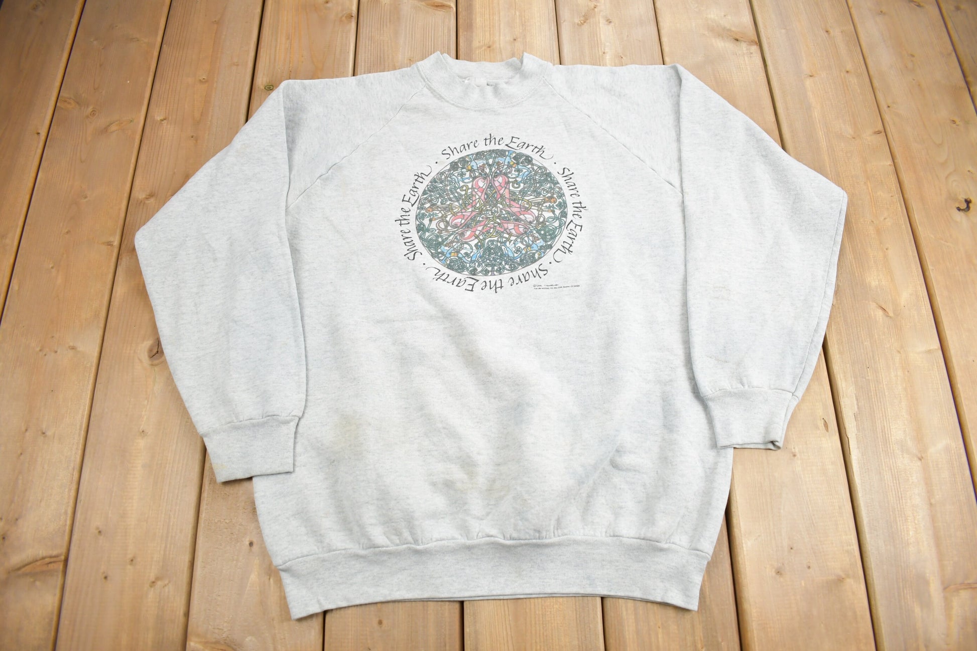 Vintage 1984 Share The Earth Raglan Crewneck Sweatshirt / 80s Crewneck / Made In USA / Earth Day