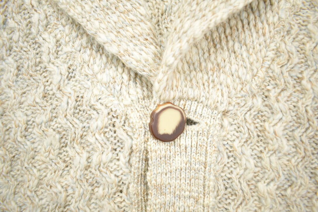 Vintage 1970s 100% Wool Tundra Knit Shawl Collar Cardigan Sweater