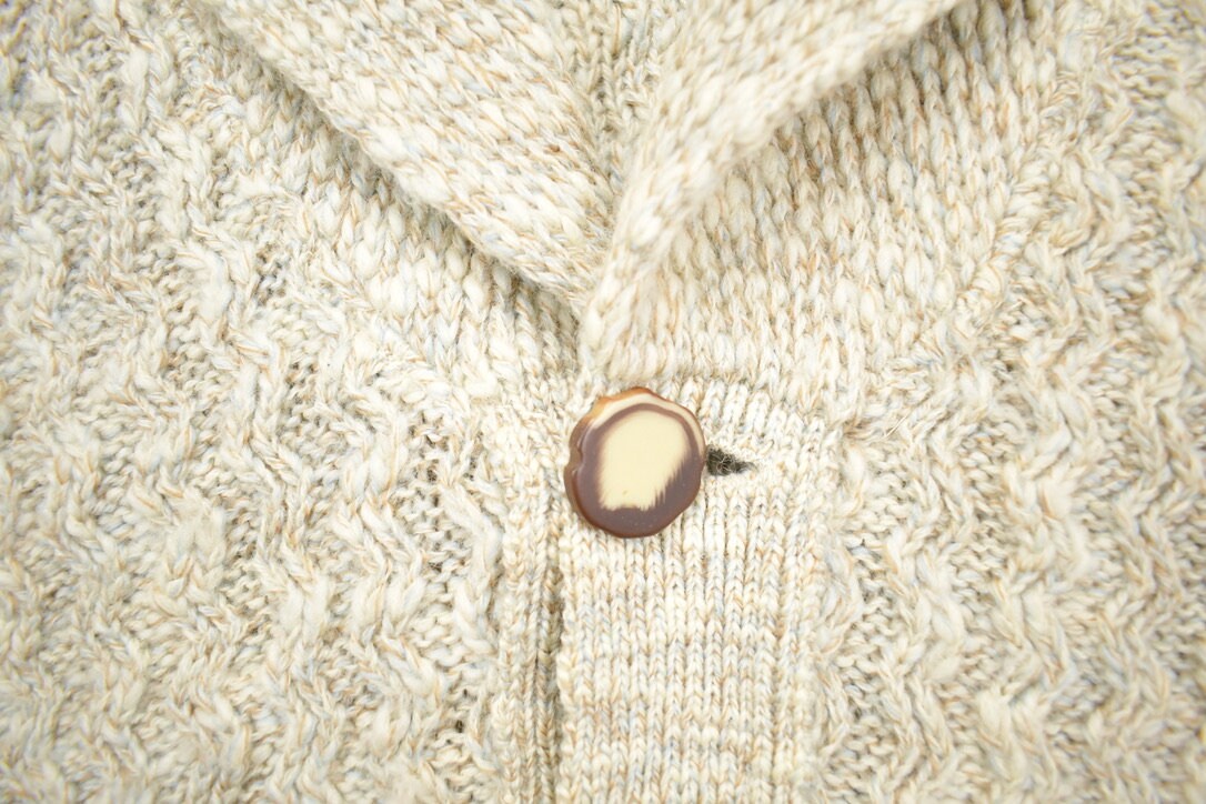Vintage 1970s 100% Wool Tundra Knit Shawl Collar Cardigan Sweater