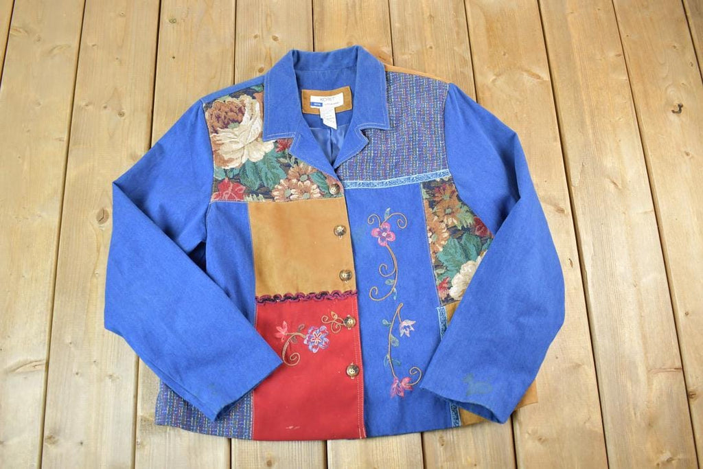 Vintage 1990s Koret City Blues Patchwork Button Up Sweater Jacket