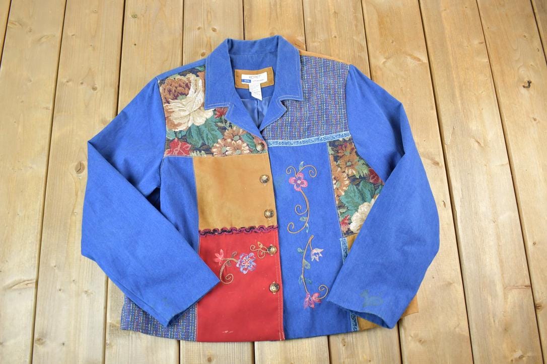 Vintage 1990s Koret City Blues Patchwork Button Up Sweater Jacket / 1990s Button Up / Vintage Flannel / Basic Button Up