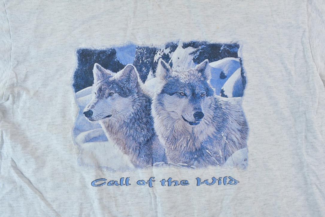 Vintage 1990s 2 Wolves Deep River Call Of The Wild Souvenir T-Shirt