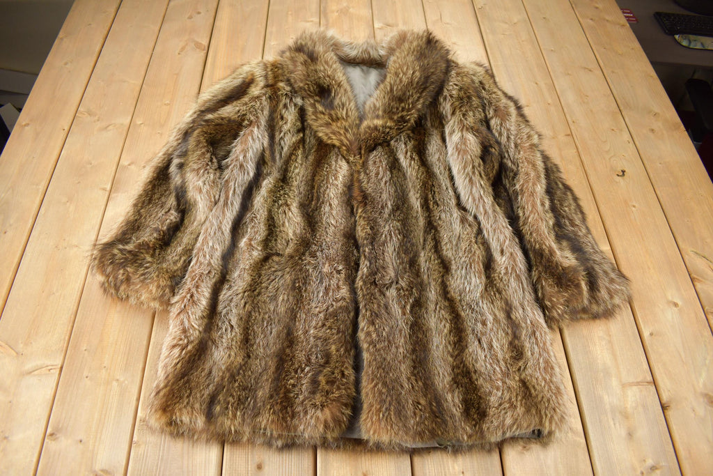 Vintage 1970s Brown Racoon Fur Coat