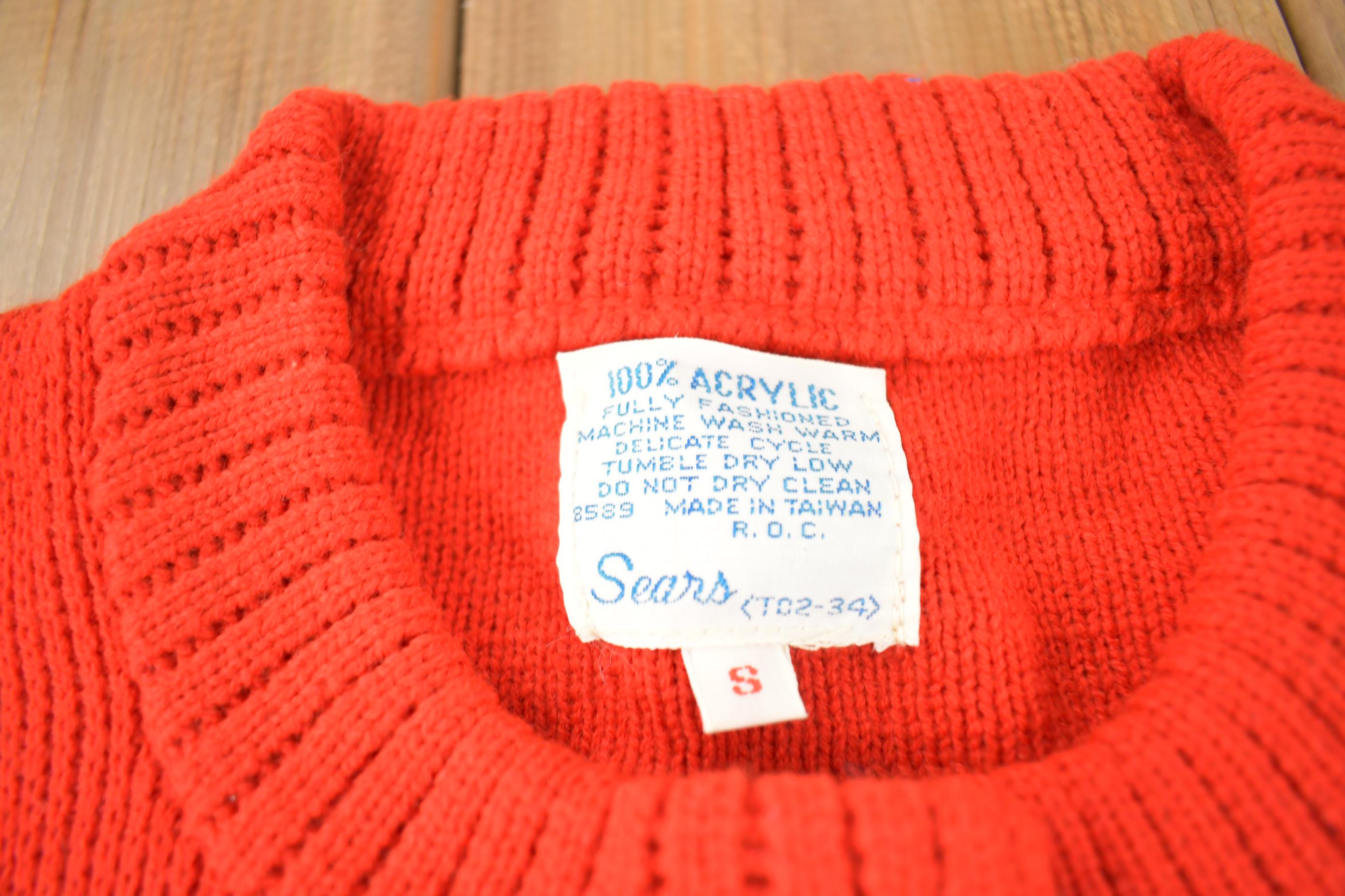 Vintage 1980s Sears Red Knit Cardigan Sweater