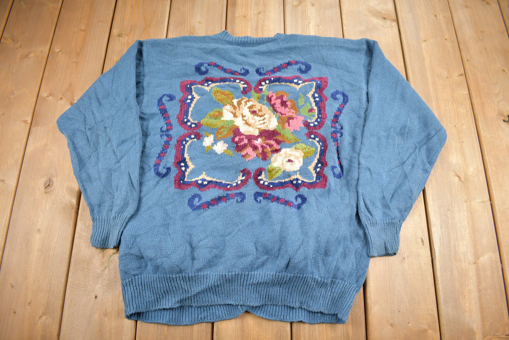 Vintage 1993 Susan Bristol Floral Embroidered Knit Cardigan