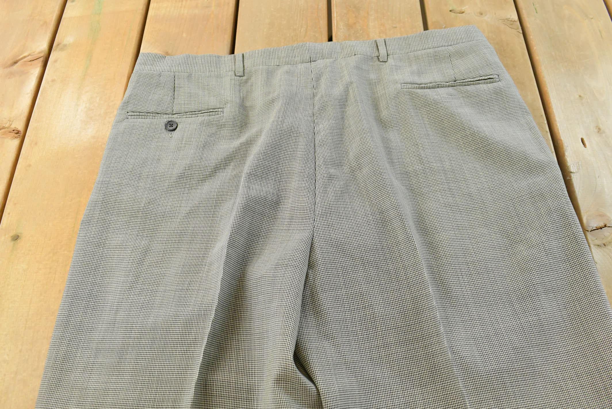 Vintage 1980s Pierre Cardin Houndstooth Pleated Wool Trousers Size 39 x 28.5