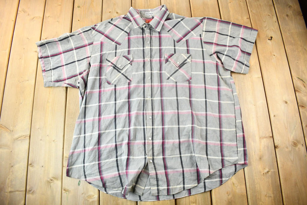 Vintage 1980s Ely Plains Western Cowboy Style Plaid Button Up Shirt