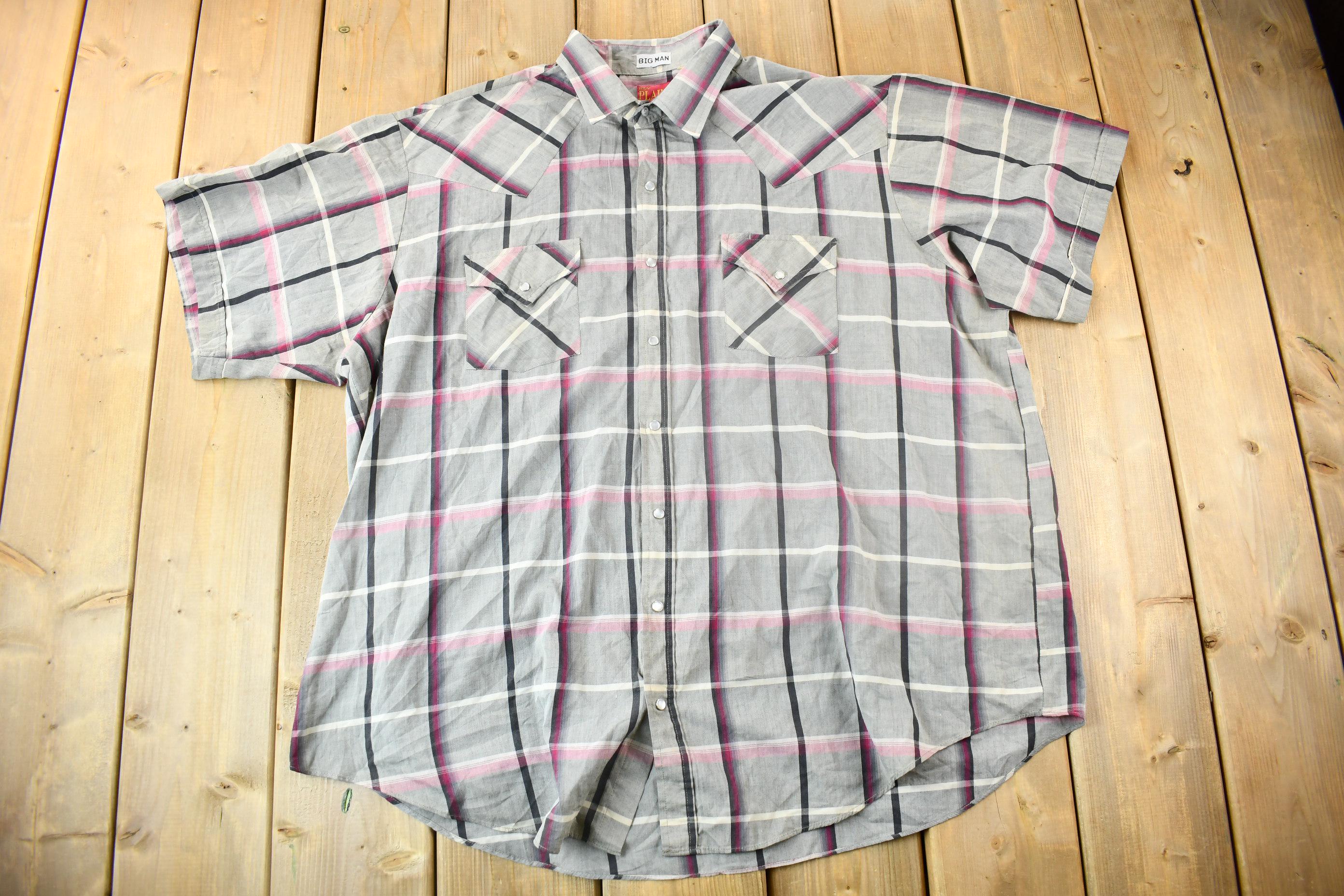 Vintage 1980s Ely Plains Western Cowboy Style Plaid Button Up Shirt