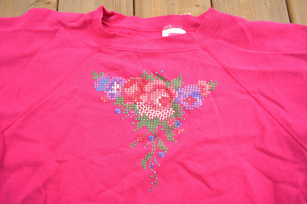 Vintage 1990s Cute Floral Theme Puff Print Crewneck Sweater