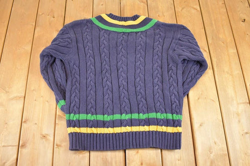 Vintage 1990s Gap Cable Knit Deep V Neck Sweater Men's S / Abstract Pattern 3D Knitted Sweatshirt