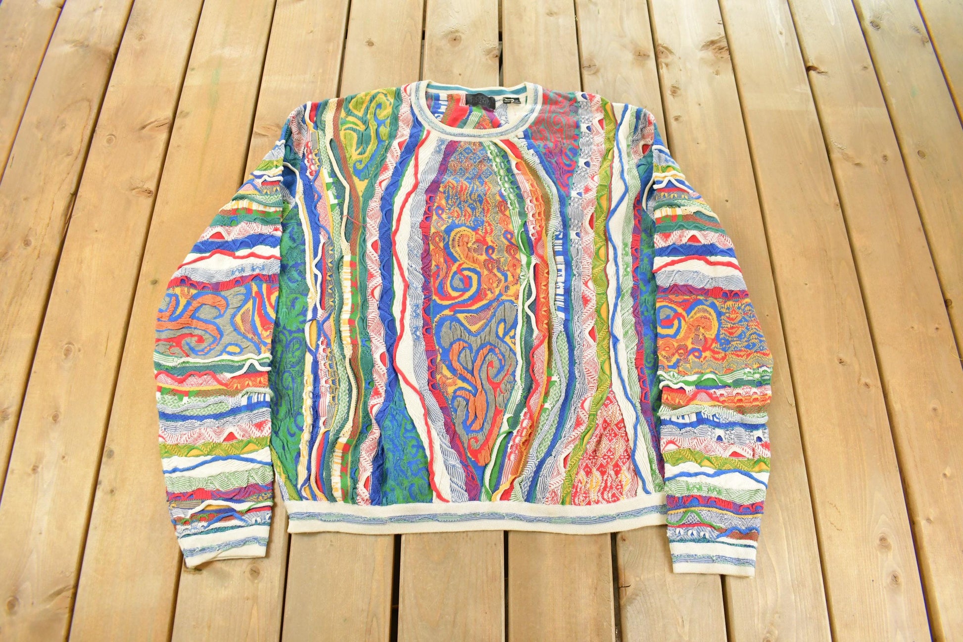 Vintage 1990s Coogi 3D Knit Abstract Crewneck Sweater Men's 2XL