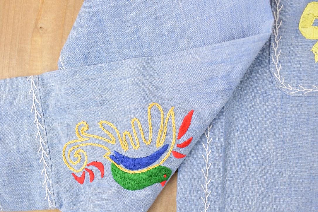 Vintage 1960s JC Penny Big Mac Loop Embroidered Western Denim Button Up Shirt Women's M