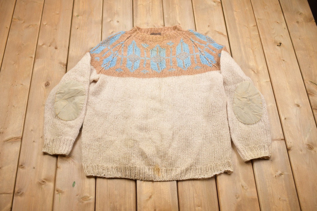 Vintage 1990s Abstract Knitted Crewneck Sweater / Vintage 90s Crewneck / Essential / Colorful / Sweatshirt / Plain Knit Sweater