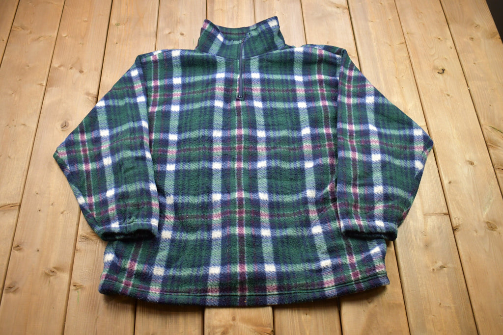 Vintage 1990s Plaid Fleece Quarter Zip Sweater