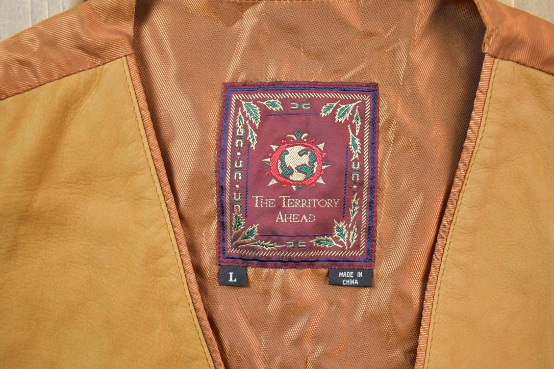 Vintage 1990s The Territory Ahead Tan Leather Vest