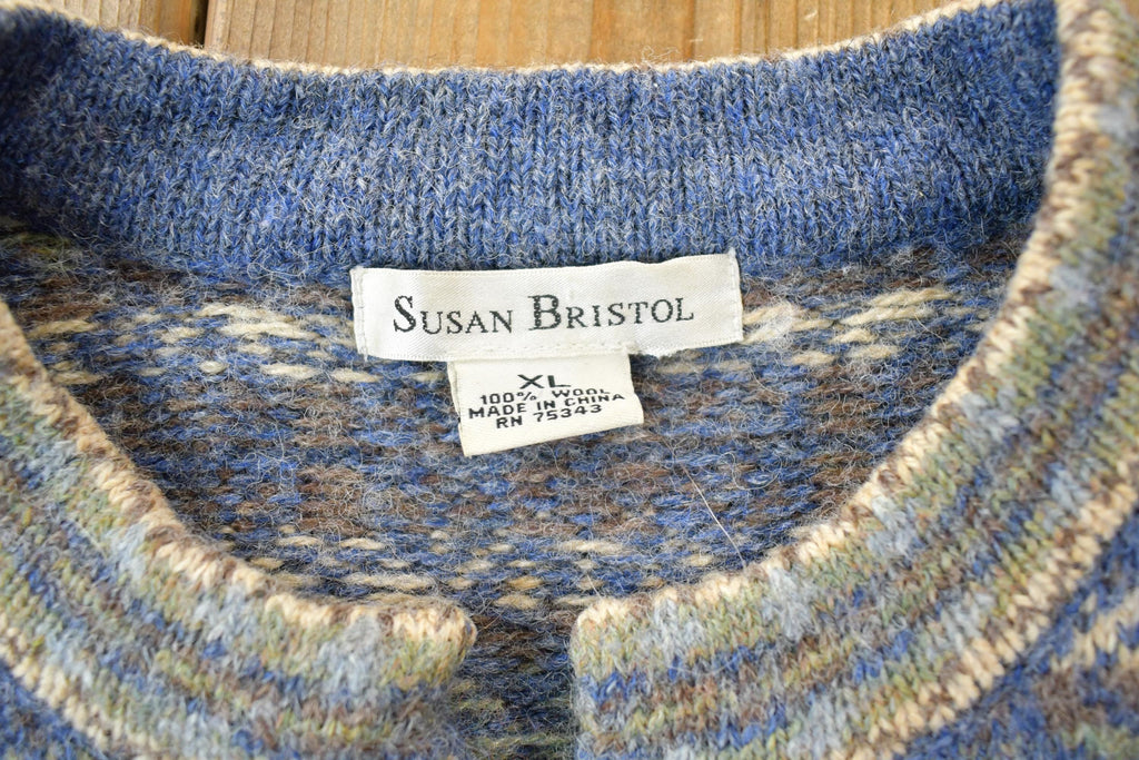 Vintage 1990s Susan Bristol Fancy Clasp Knit Crewneck Button Up Sweater