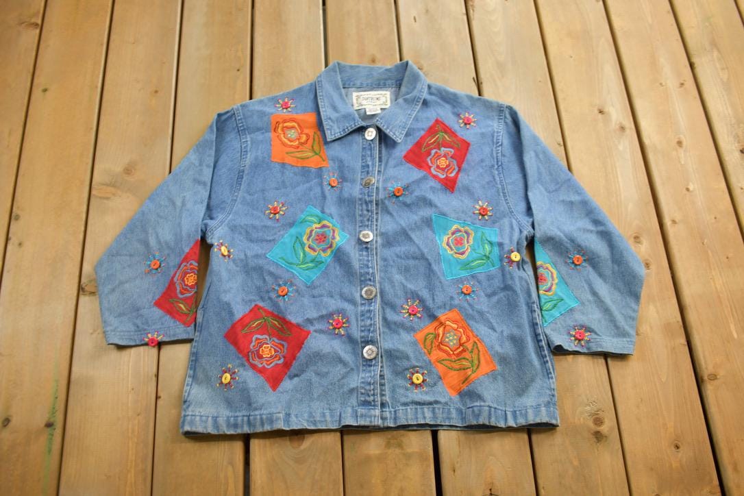 Vintage 1990s Tantrums Embroidered Jean Button Up Shirt