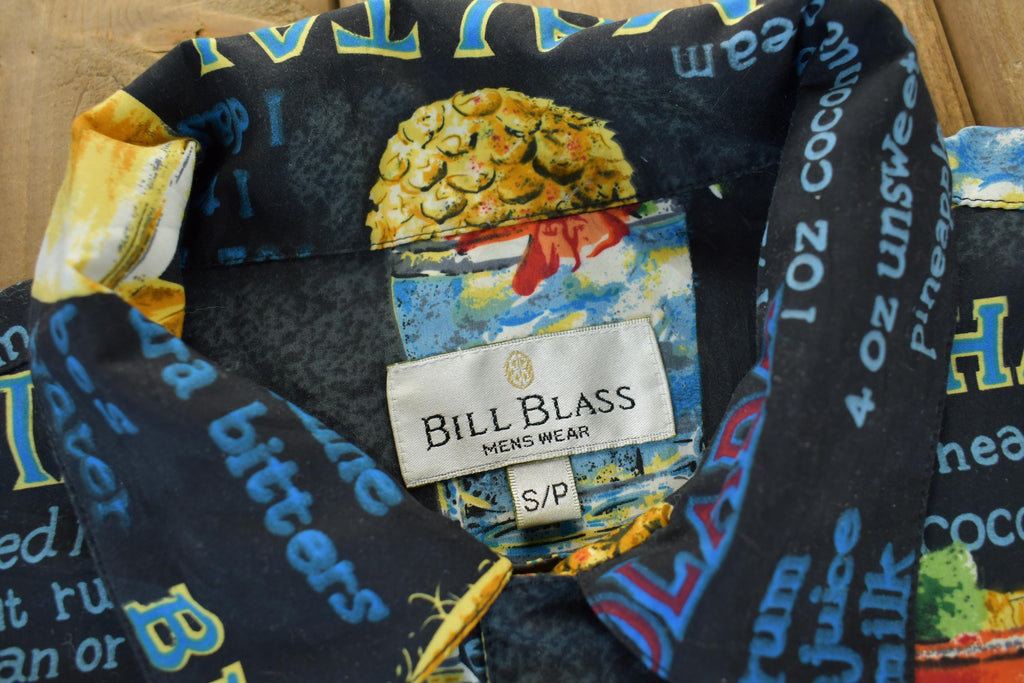 Vintage 1990s Bill Blass Summer Cocktail Recipes Graphic Button Up Shirt