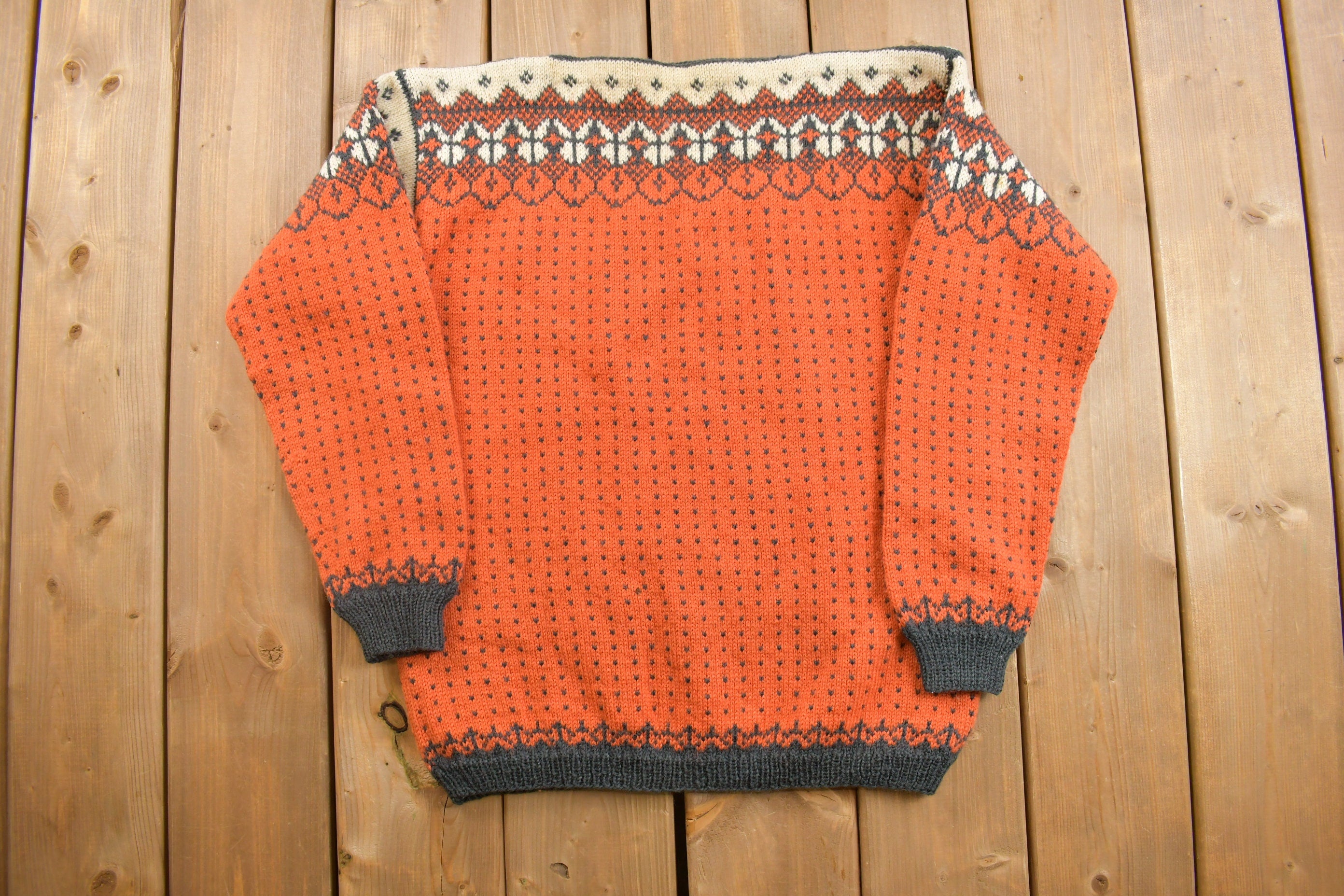 Vintage 1960s Dale Garn Knitted Sweater  60s Knit  Pattern  Outdoor  Wilderness  Pullover Sweatshirt  Hand Knit  True Vintage