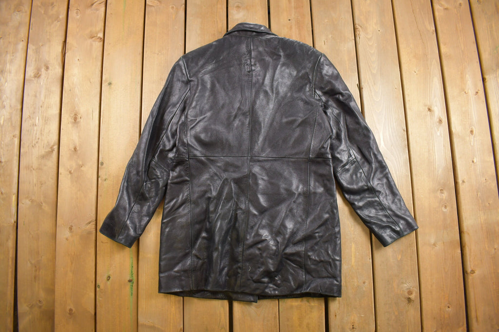 Vintage 1990s Alfani Full Length Black Leather Trench Coat