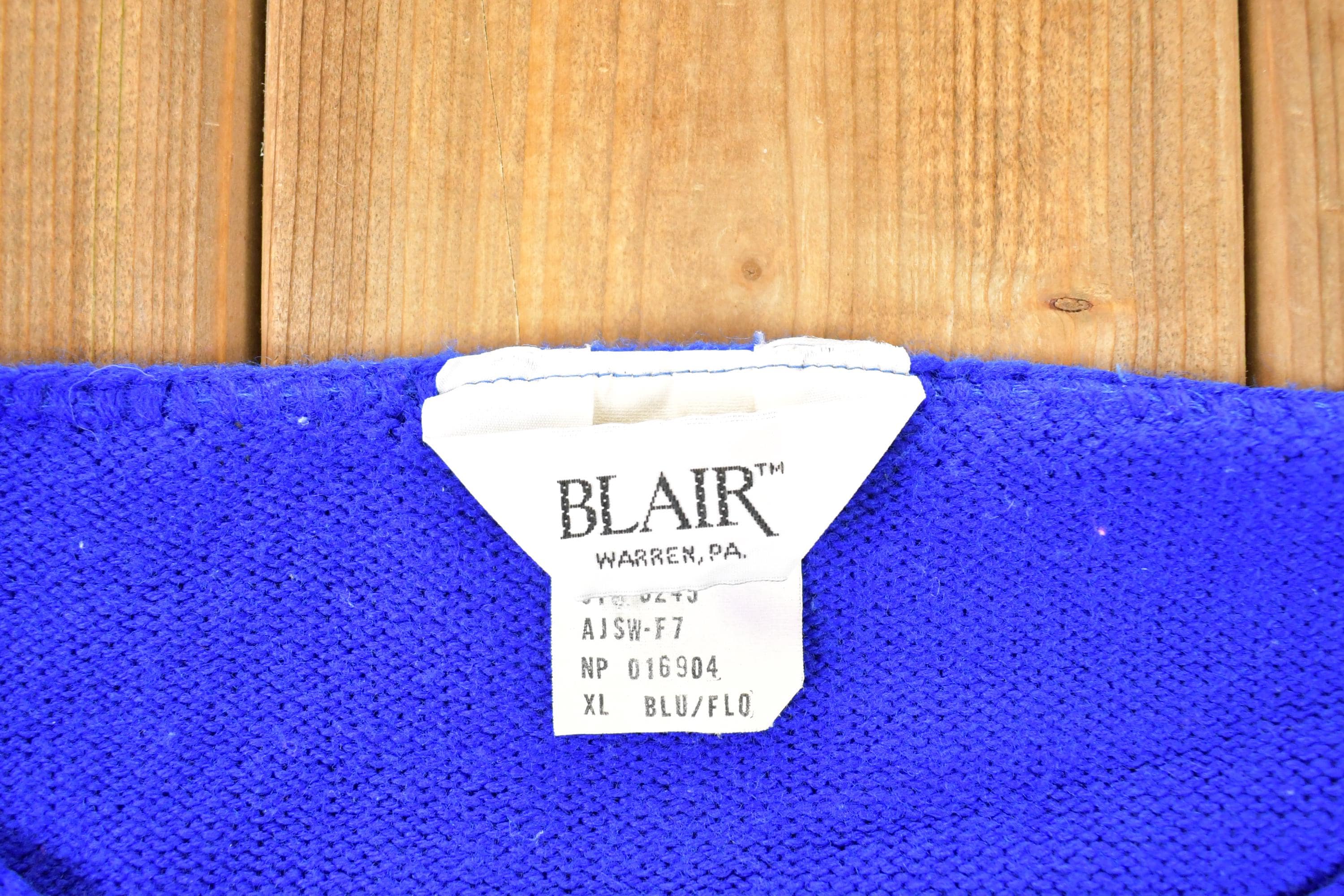 Vintage 1980s Blair Floral Knit Crewneck Sweater Women's XL