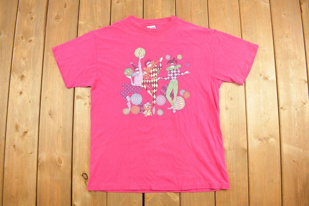 Vintage 1990s Pink Mardi Gras Jester T Shirt