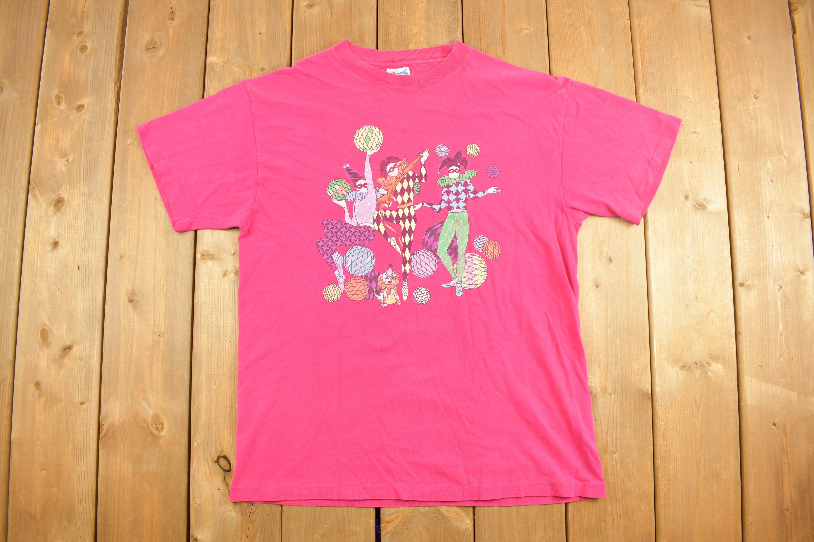 Vintage 1990s Pink Mardi Gras Jester T Shirt