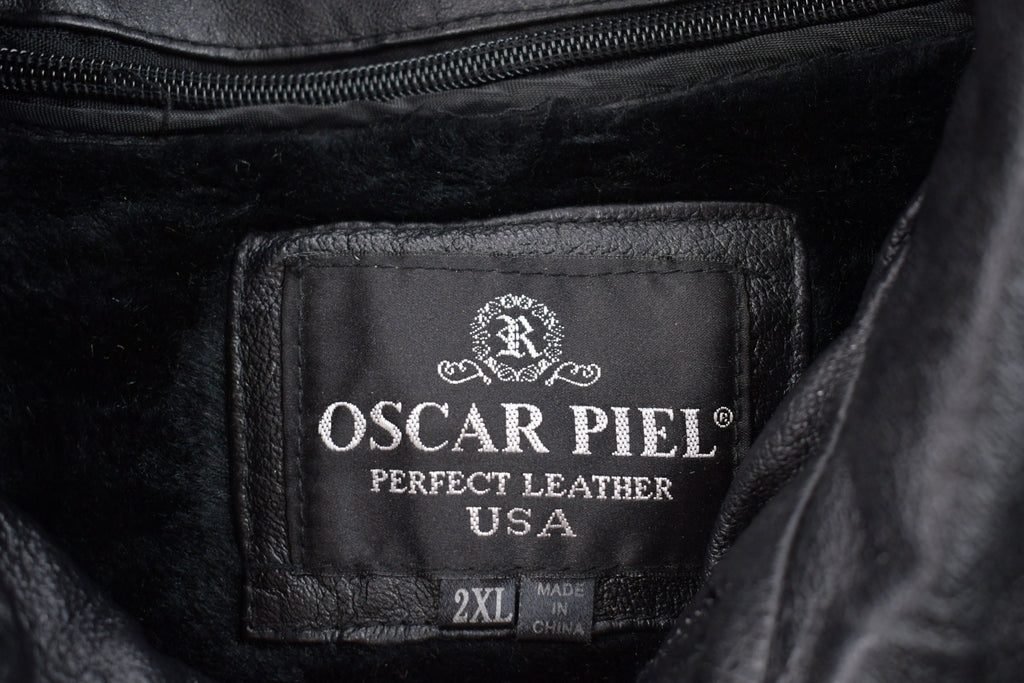Vintage 1990s Oscar Piel USA Leather Varsity Jacket