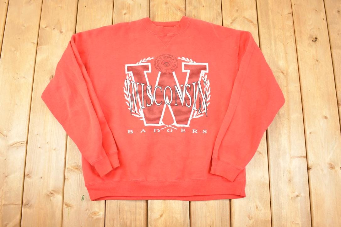 Vintage 1990s Wisconsin Badgers All Seeing Eye University Crewneck Sweater Men's L