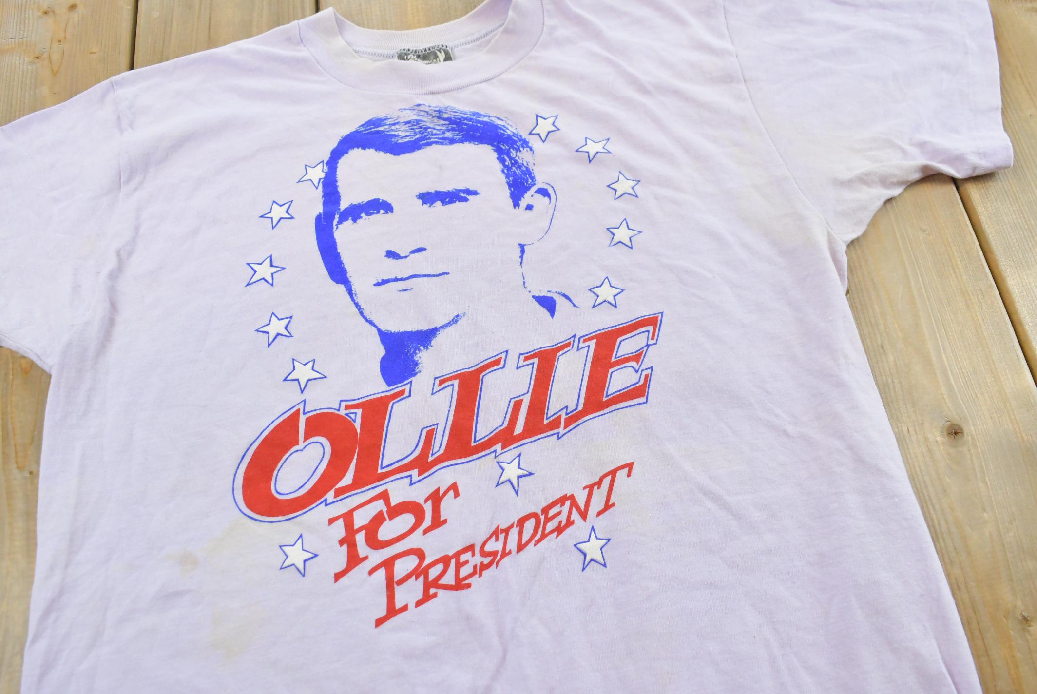 Vintage 1988 Ollie for President Oliver North Cartoon T-Shirt Mens