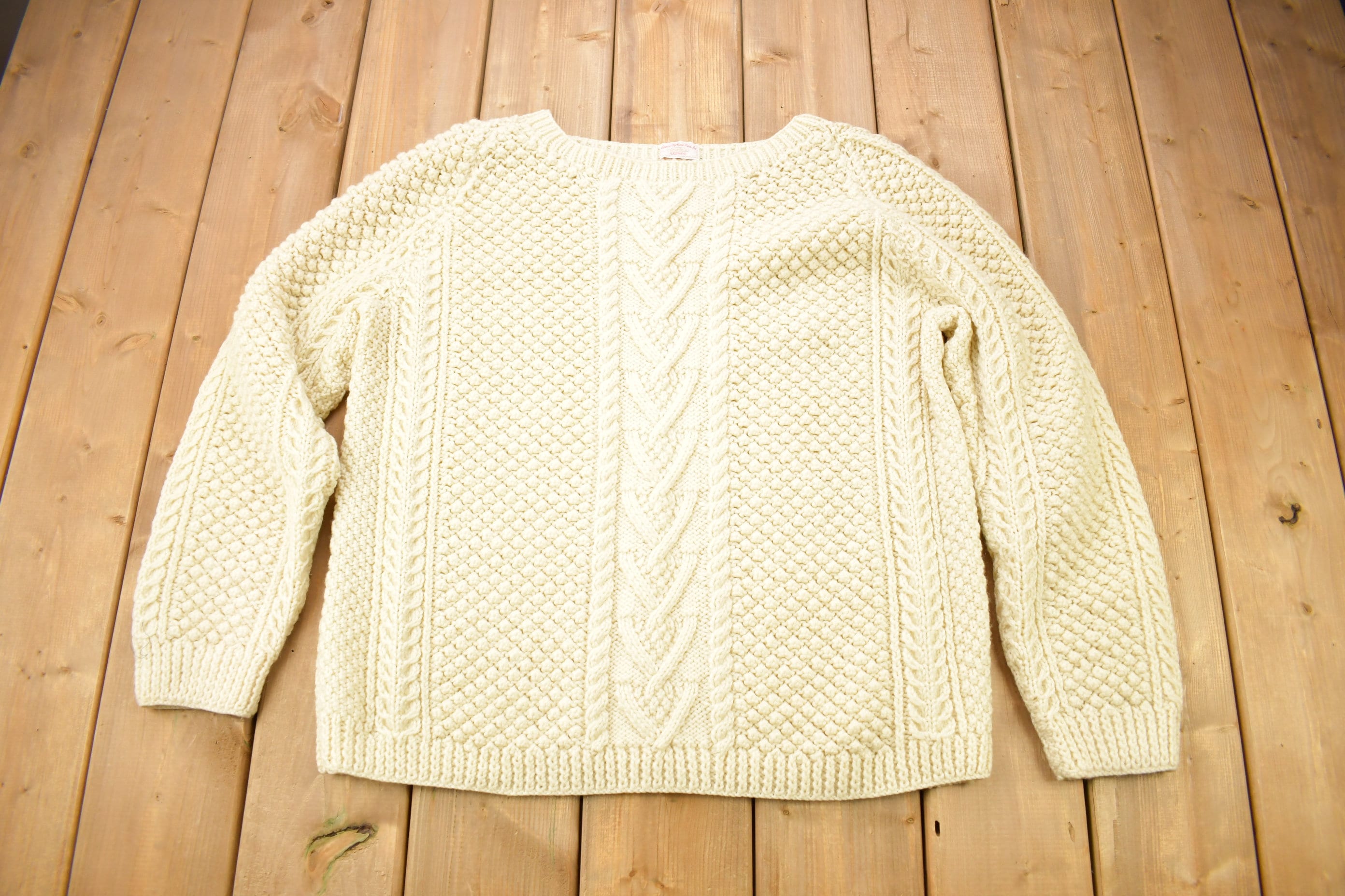Vintage 1980s Specially Hand Made By Darlene Cable Knit Crewneck Sweater /