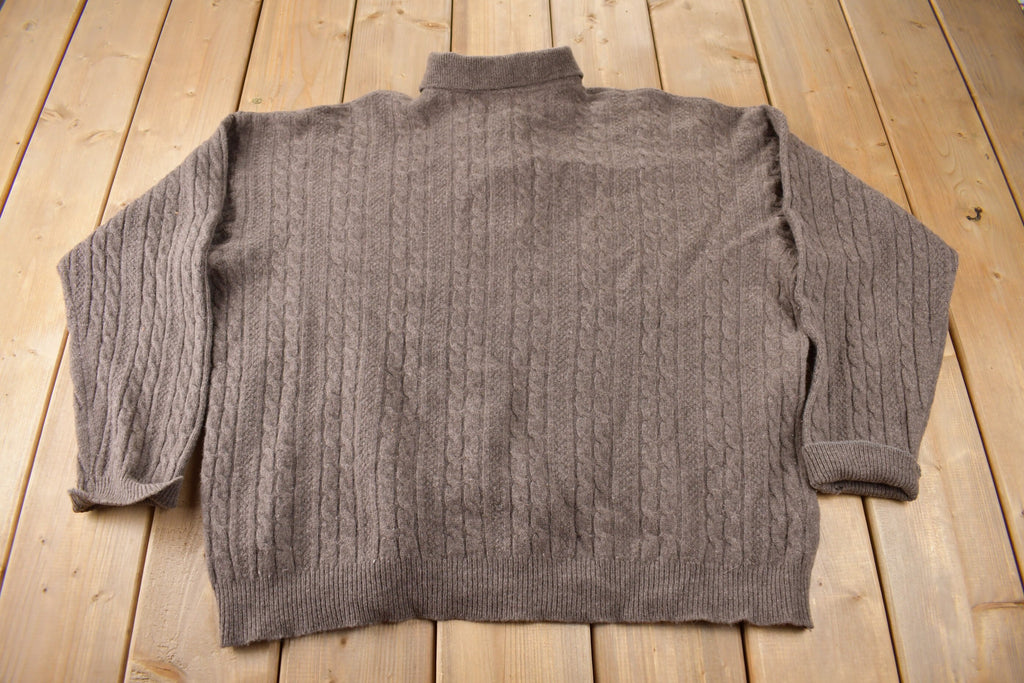 Vintage 1990s Lacoste Cable Knit Quarter Button Collared Sweater Size L