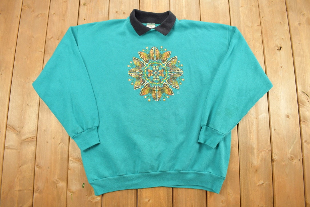 Vintage 1990s Abstract Butterfly Collared Sweatshirt