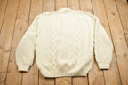 Vintage 1990s 3D Cable Knit Button Up Wool Sweater