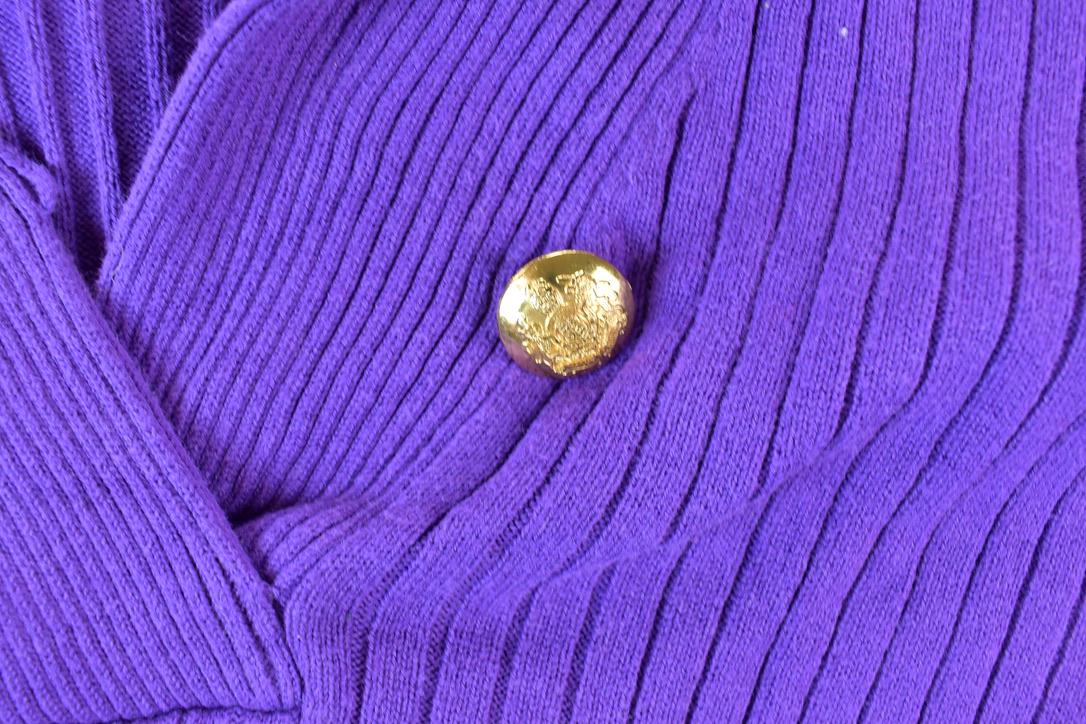 Vintage 1990s Lauren Ralph Lauren Knit Shawl Neck Gold Button Sweater