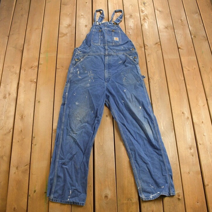 Vintage 1990s Carhartt Distressed Denim Overalls Size 38 x 31